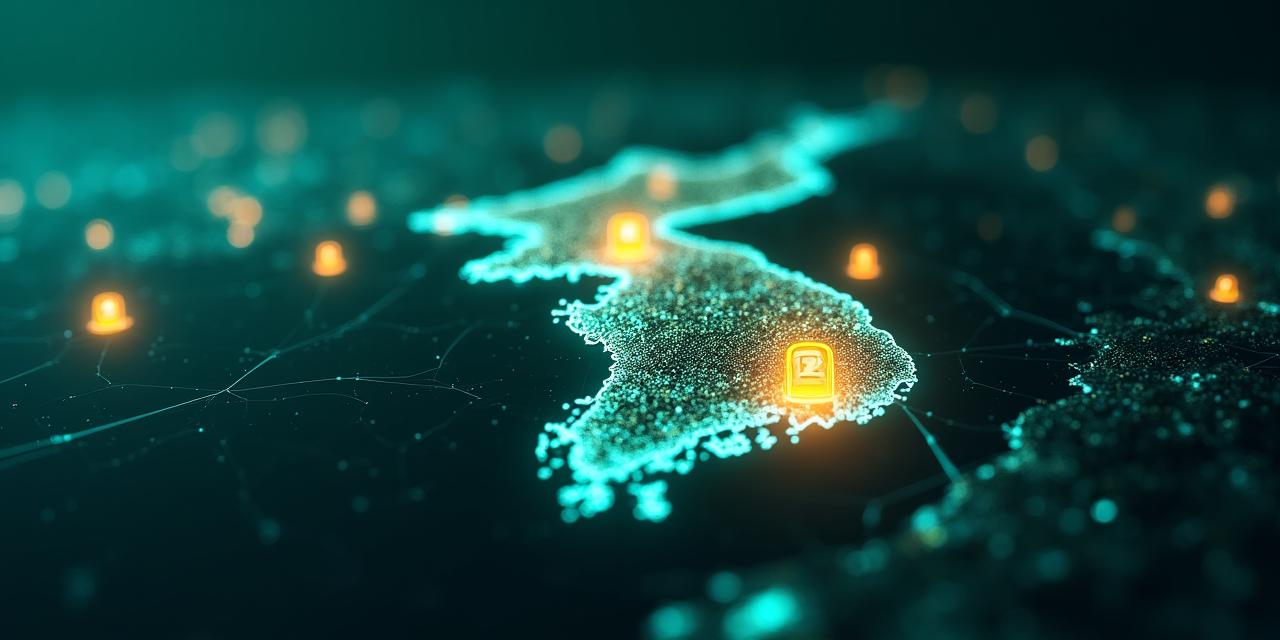 한국의 최신 데이터 규제 변화를 상징하는 법망과 데이터 흐름 이미지